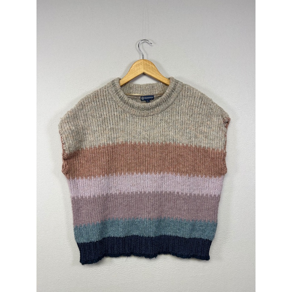 Boho Chunky Knit Democracy Womens Large Multicolor Striped Metallic Sweater Vest